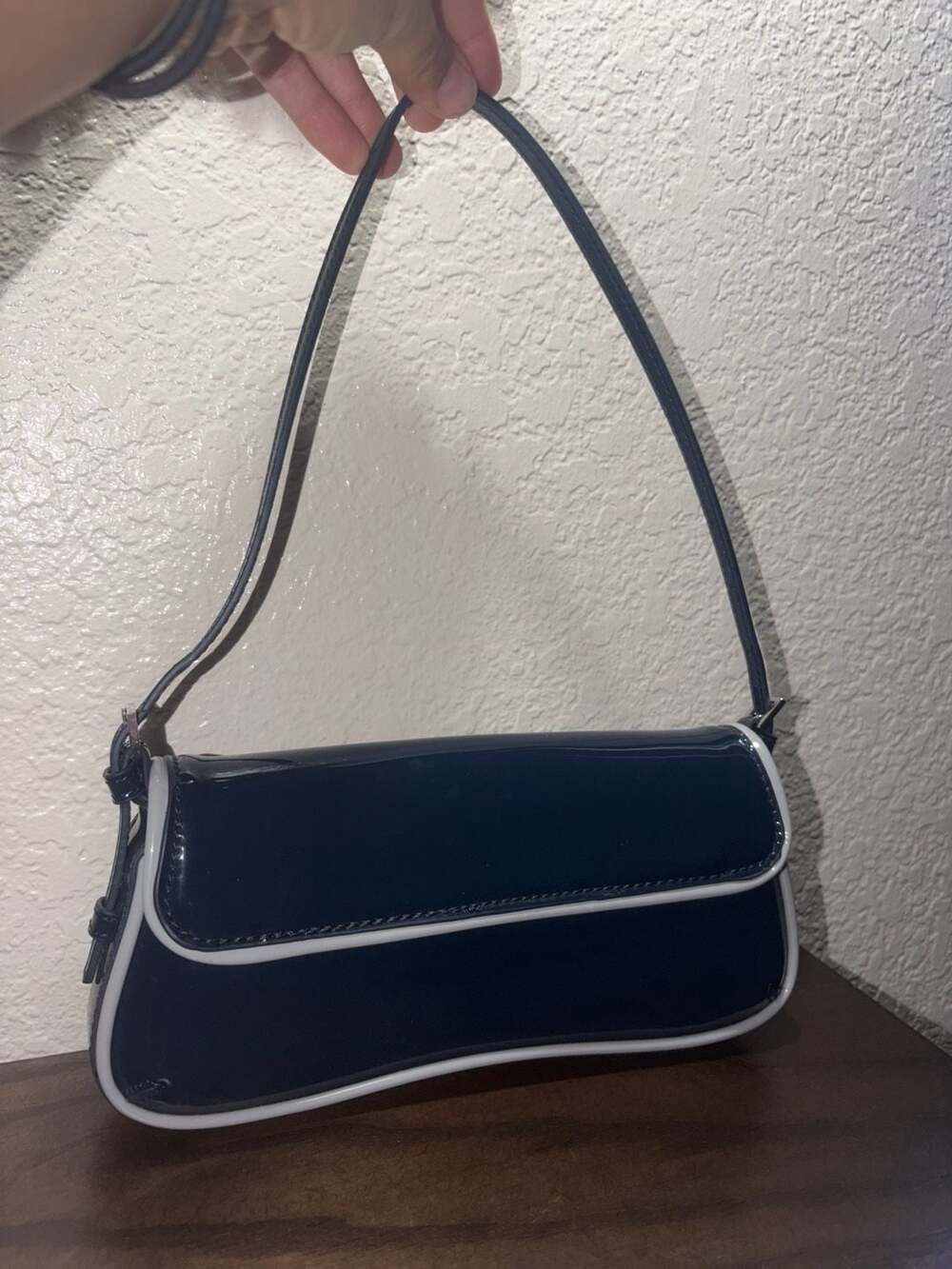 Zara Navy Blue Faux Patent Leather Flap Bag
